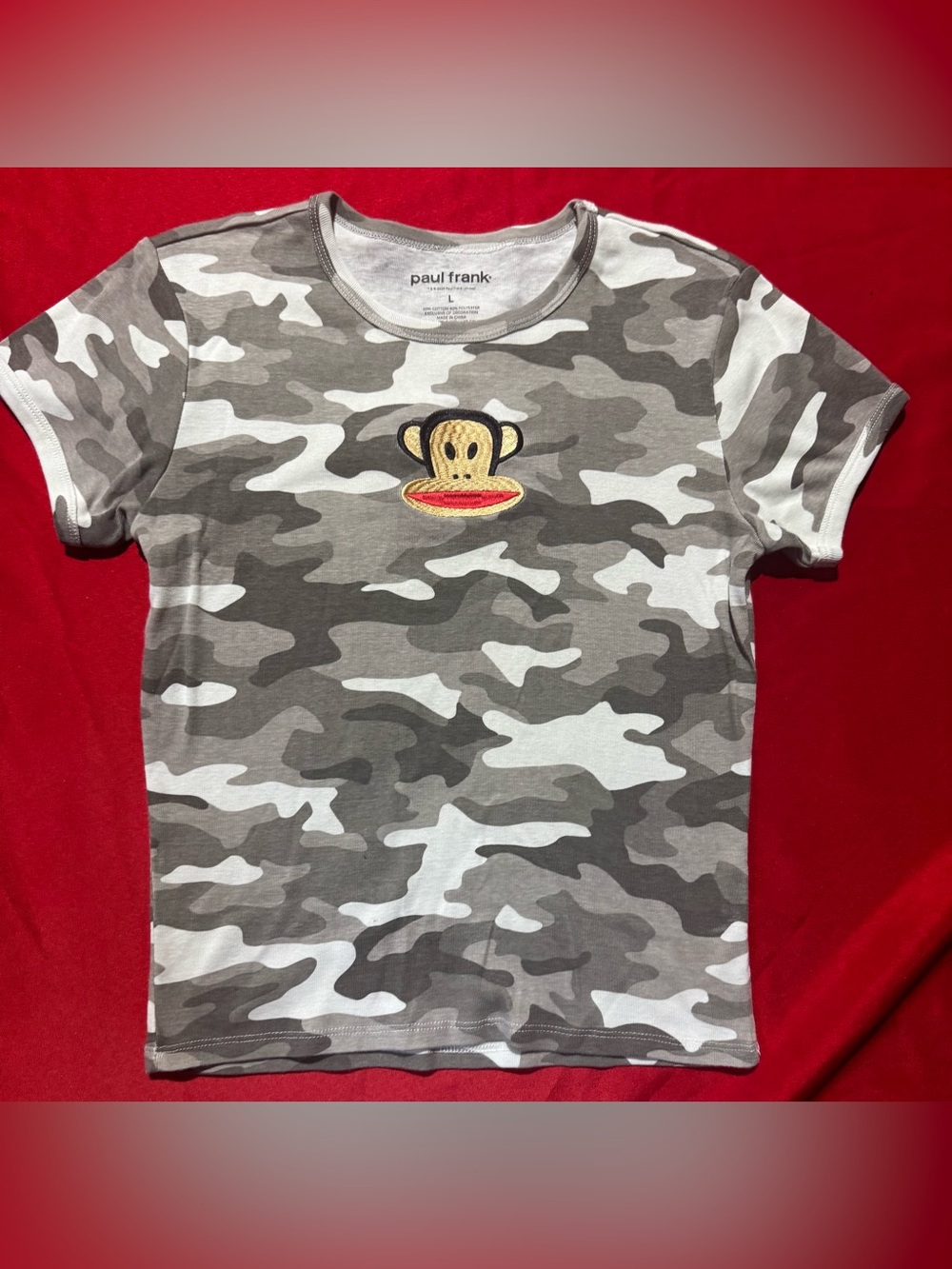 Paul Frank Gray & White Camo Short Sleeve Tee with Julius Patch